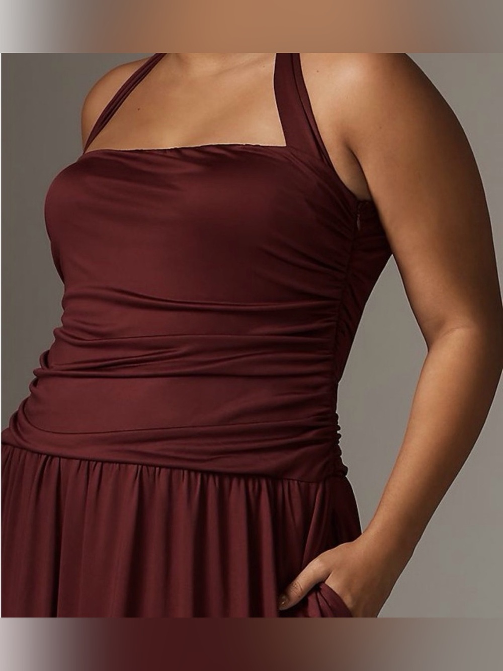 Halter drop waist A-Line Dress in Deep Burgundy, NIA for Anthropologie, Plus 1X